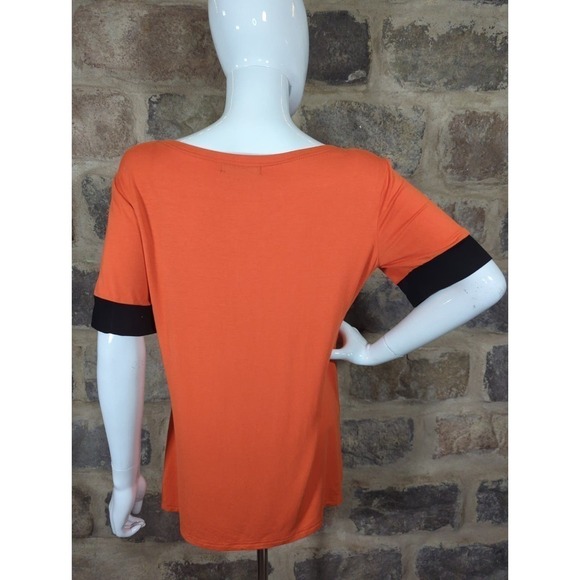 Sarin Mathews Top Orange Black Short Sleeve Round Neck Woman's Size Medium - Picture 5 of 12